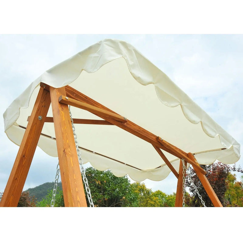 3 Seater Wooden Garden Swing, Cream White Outsunny