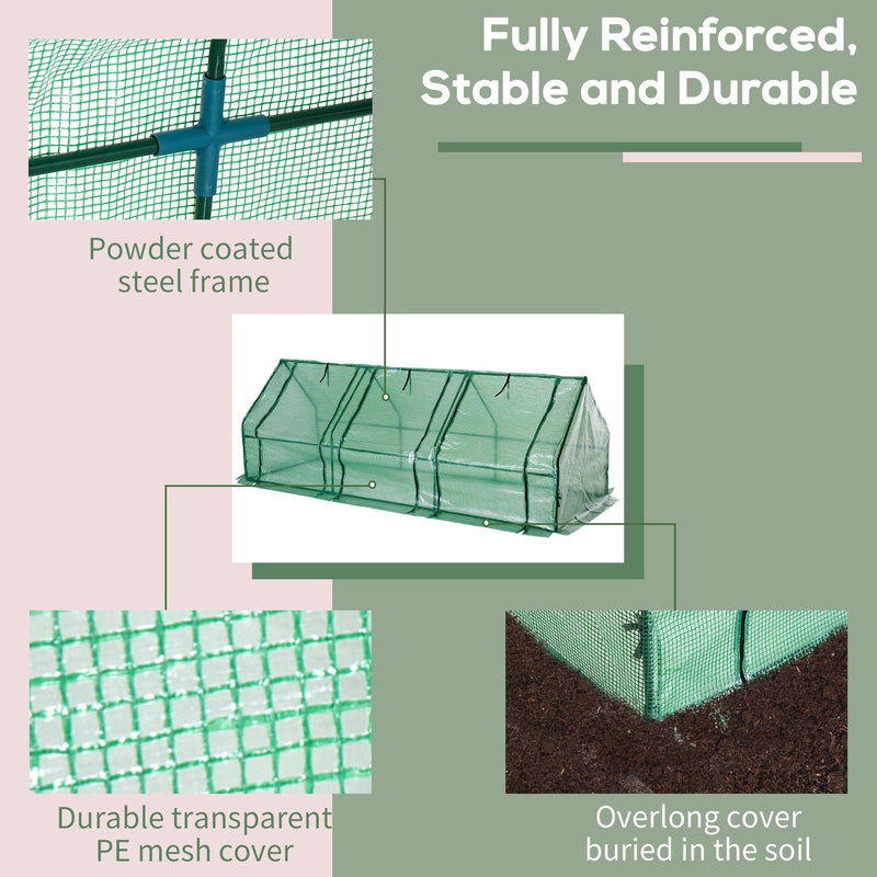 Small Greenhouse Polytunnel, Steel Frame, 270x90x90cm