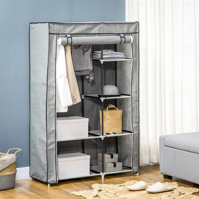 Light Grey 6-Shelf Foldable Fabric Wardrobe Homcom