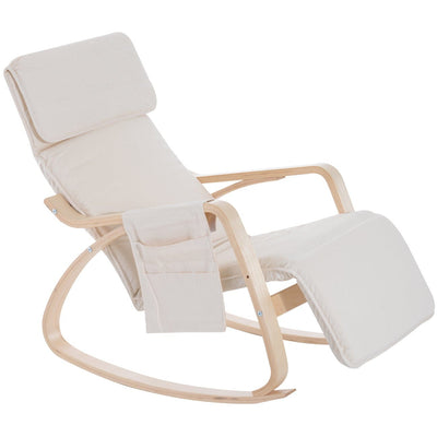 Cream White Rocking Lounge Chair With Footrest Homcom