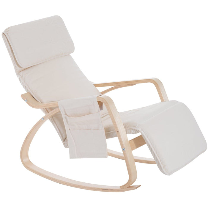 Cream White Rocking Lounge Chair With Footrest