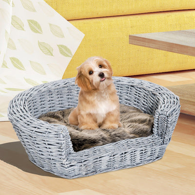 Willow Rattan-Grey Pet Sofa Bed (57Lx46Wx17.5H cm) Pawhut