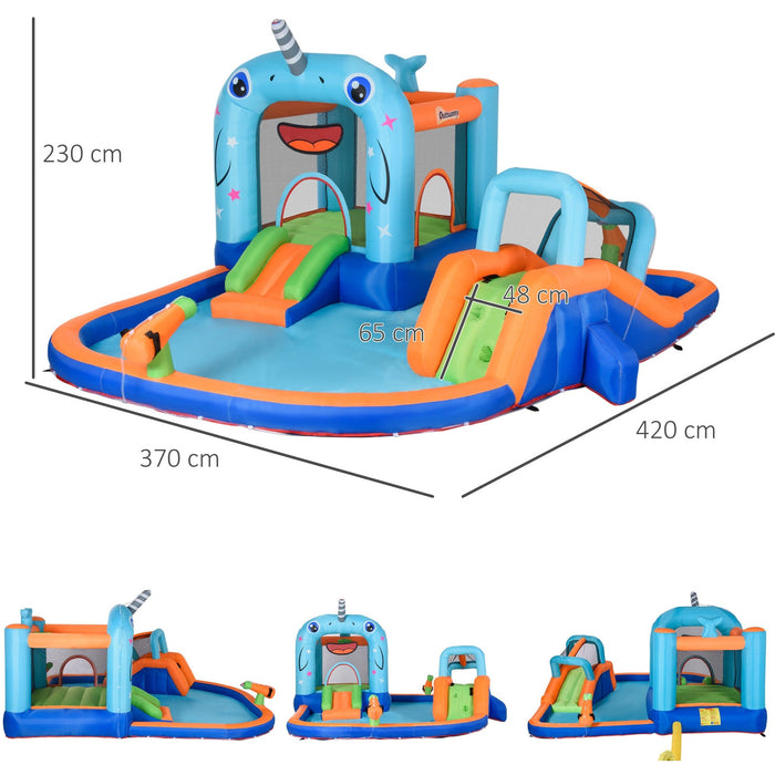 5-in-1 Narwhal Style Kids Bouncy Castle Water Park, Ages 3-8