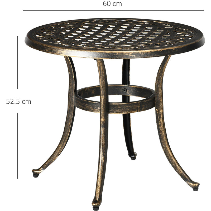 Outsunny Industrial Garden Side Table, Round Hollow Top Design Patio End Table with Cast Aluminum Frame, Bronze Outsunny