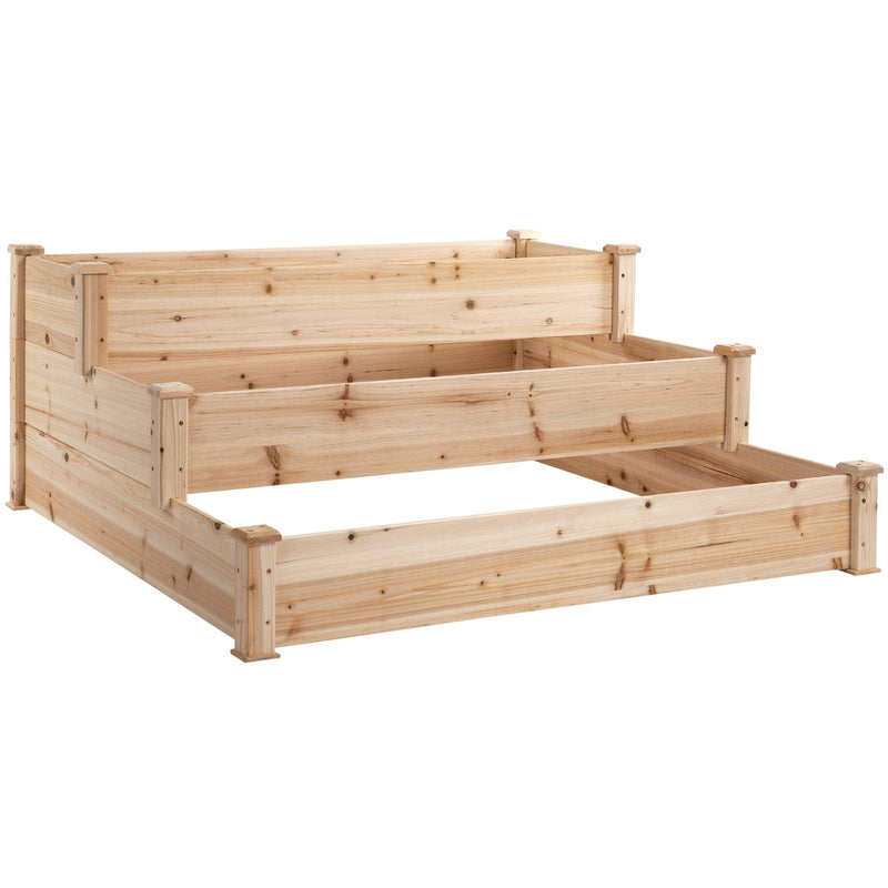3 Tier Raised Wooden Garden Bed, 124x124 cm Outsunny