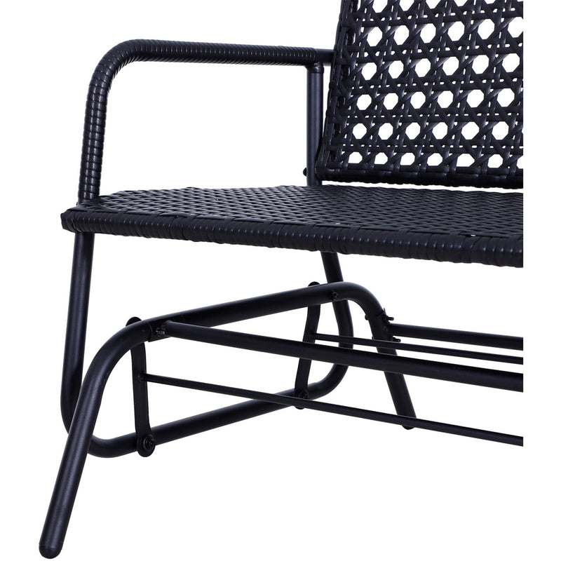 2 Seater Glider Garden Seat, Black Rattan Weave