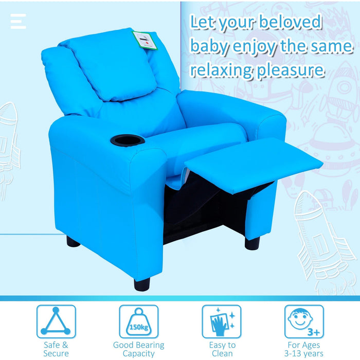 Childs Recliner Chair with Cup Holder - Blue