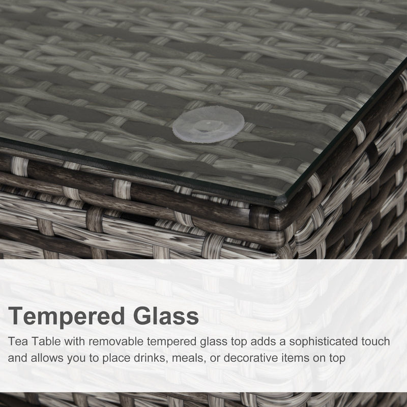 Rattan Side Table, Tempered Glass Top