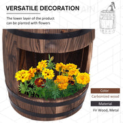 Outsunny Wood Barrel Patio Water Fountain Electric Pump Garden Decorative Ornament with Flower Planter Decor Outsunny