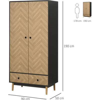Modern Wardrobe with Shelf, Rod, and Drawers, 90x50x190cm Homcom