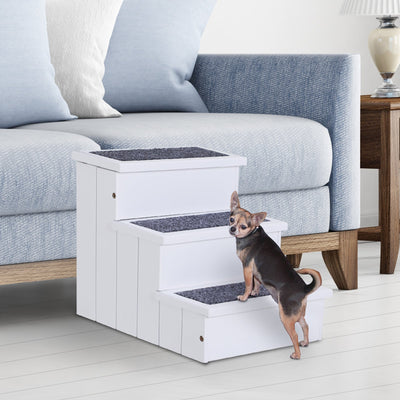 3-Step Carpeted Pet Ramp, White Pawhut