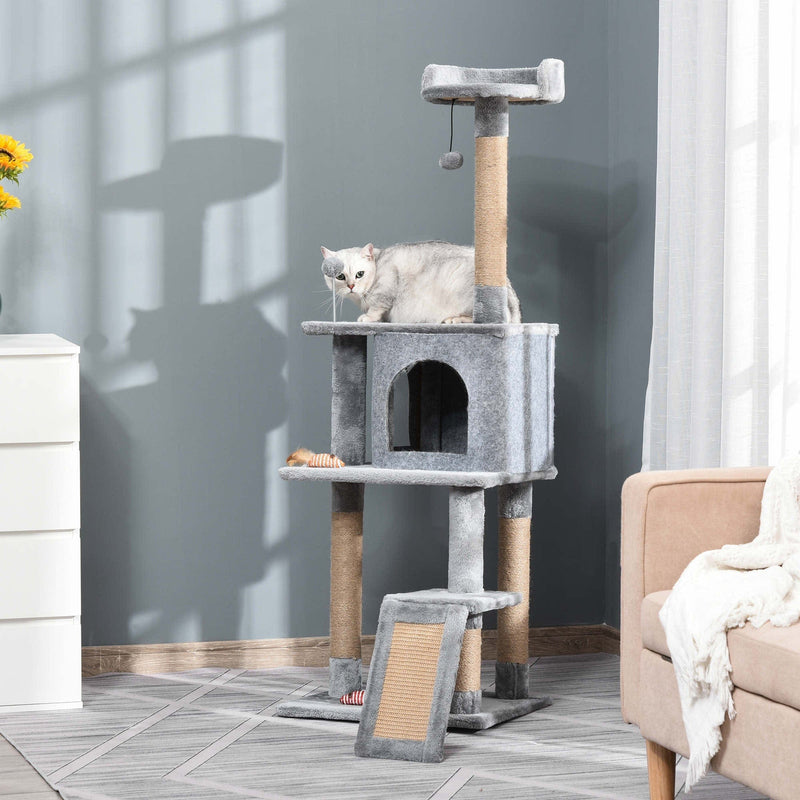 142cm Cat Tree, Climbing Centre, Jute Post, Condo, Grey
