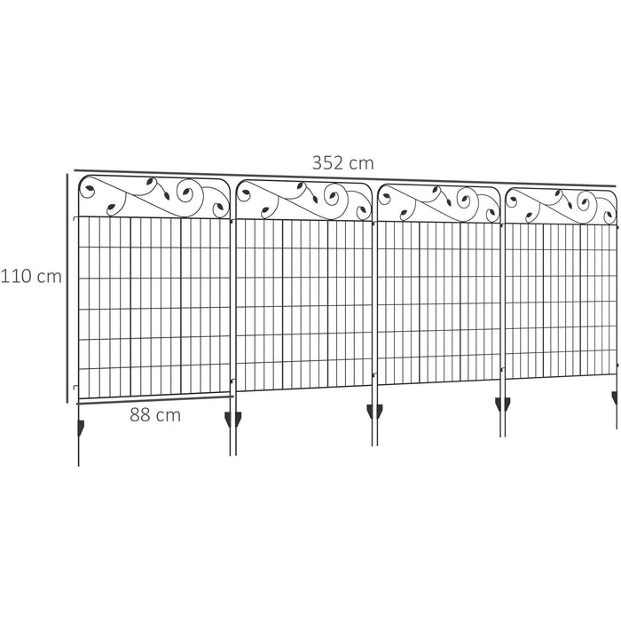 4 x Decorative Fence Panels, Rustproof, Black