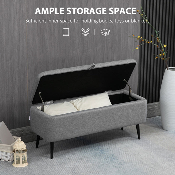 Storage Ottoman, Flip Top, Grey, Steel Legs