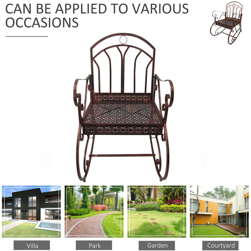 Garden Rocking Chair for Easy Outdoor Relaxation with Wide Seat and Armrests Bronze Red Outsunny
