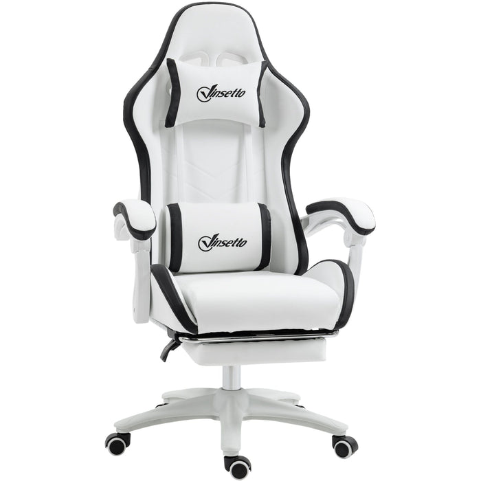 Black & White PU Gaming Chair with Footrest