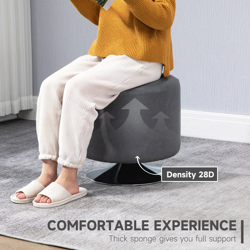 HOMCOM 360° Swivel Foot Stool Round PU Ottoman with Thick Sponge Padding and Solid Steel Base, Grey Homcom