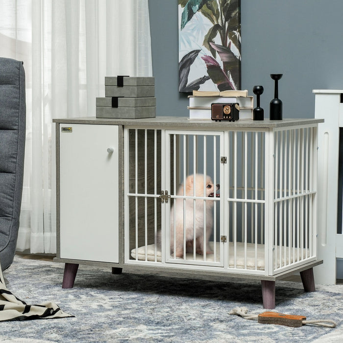 PawHut Grey Indoor Dog Crate with Cushion - 98x48x70.5cm