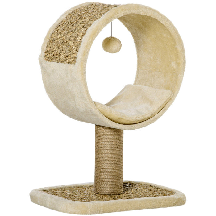 PawHut Beige Kitten Tree with Tunnel - 56cm