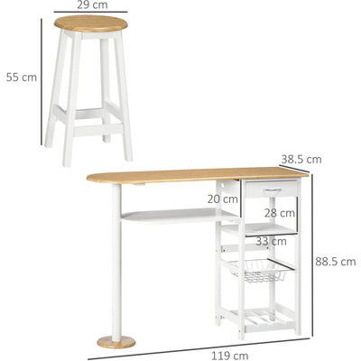 3 Piece Kitchen Bar Table and Stools, Storage Shelf Homcom