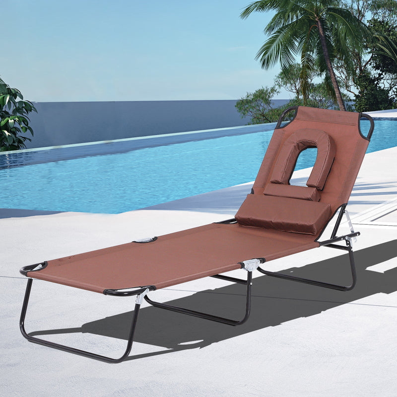 Folding Sun Lounger With Face Hole Outsunny