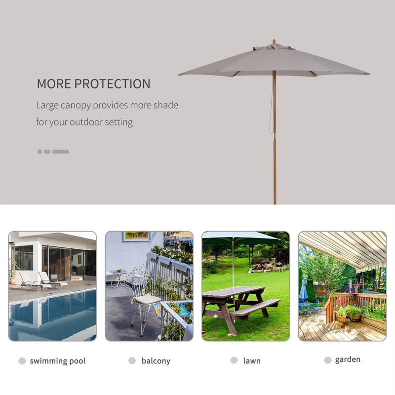 2.5m Wooden Garden Parasol - Sun Shade, Patio Canopy