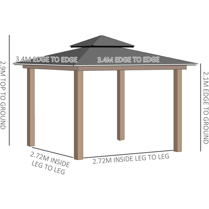 Large Wooden Pergola With Metal Roof, 3.4m x 3.4m