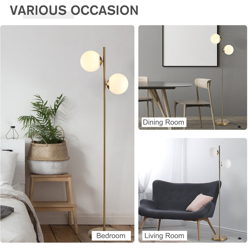 Gold 2-Shade Floor Lamp with Floor Switch