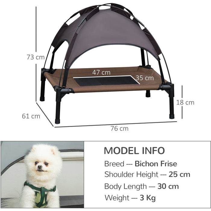 Medium Raised Dog Bed with Canopy, Coffee - (76x61x73cm)