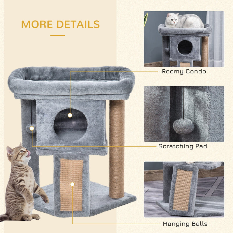 Indoor Cat House With Platform - Grey