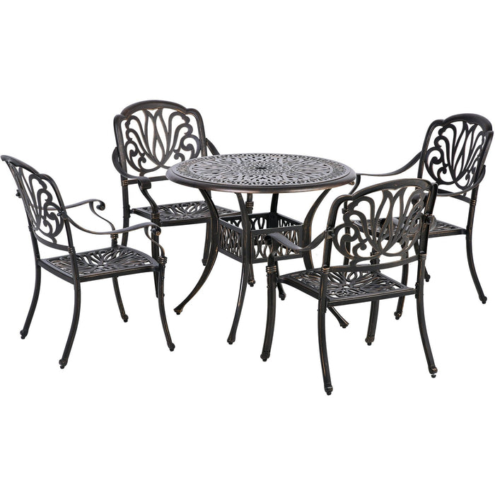 Cast Aluminium Outdoor Dining Set, 4 Chairs, Round Table