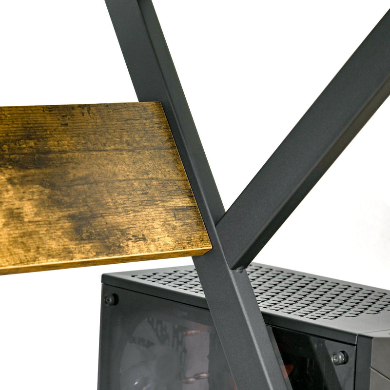 R Shape Compact Desk with Monitor Shelf, Brown