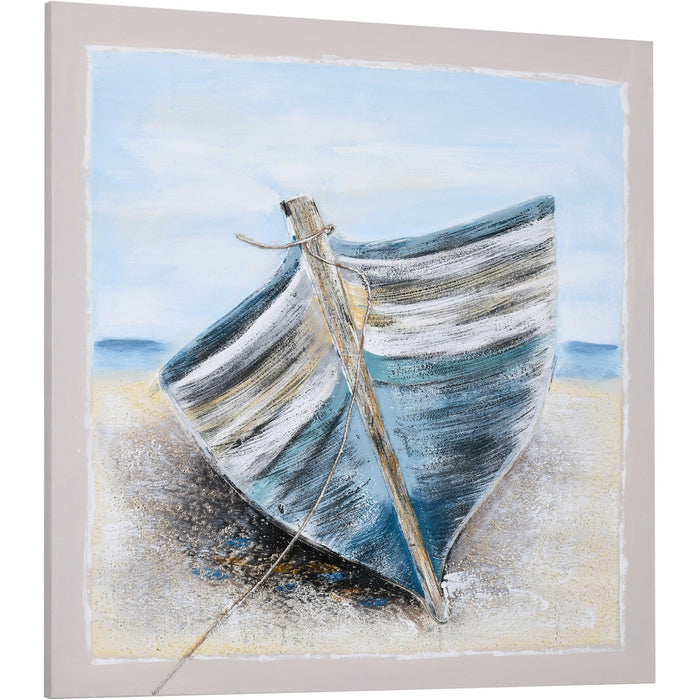 Blue Boat Beach Canvas Art, 90x90 cm