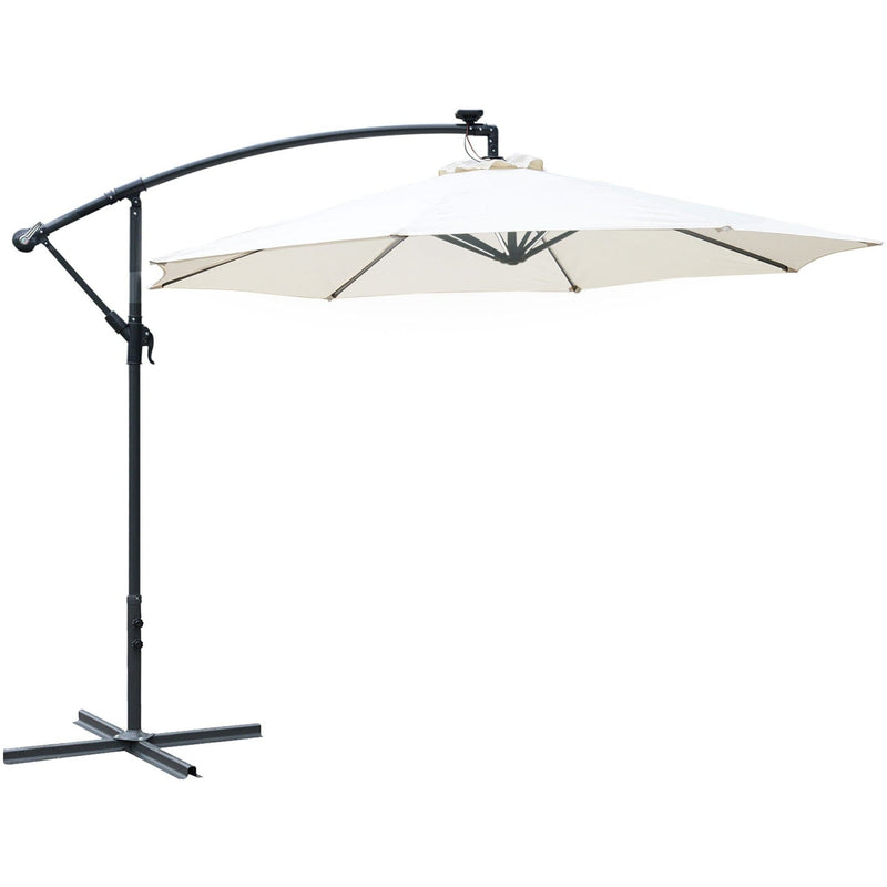 3m Banana Cantilever Patio Umbrella With Lights, Cross Base