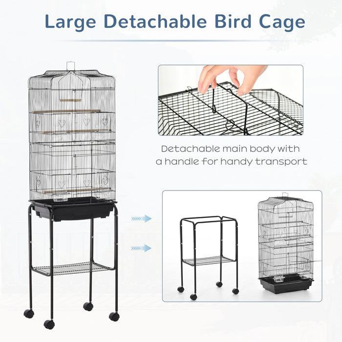 Budgie Cage With Stand, Wheels, Slide-out Tray, 36x46x157cm