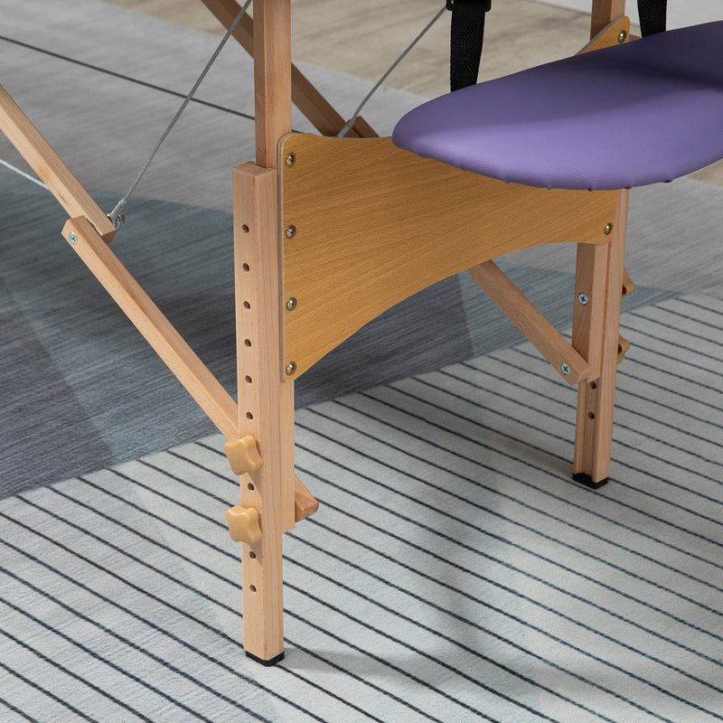 Purple Portable Home Massage Bed, 2 Sections, Wooden Frame