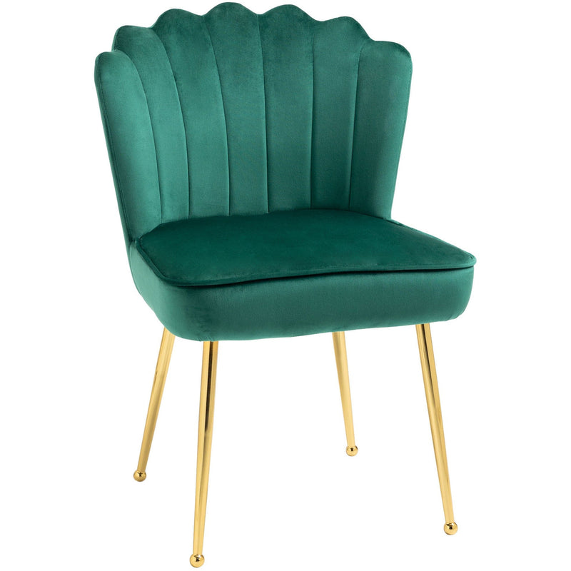 Green Velvet Shell Back Chair With Gold Metal Legs