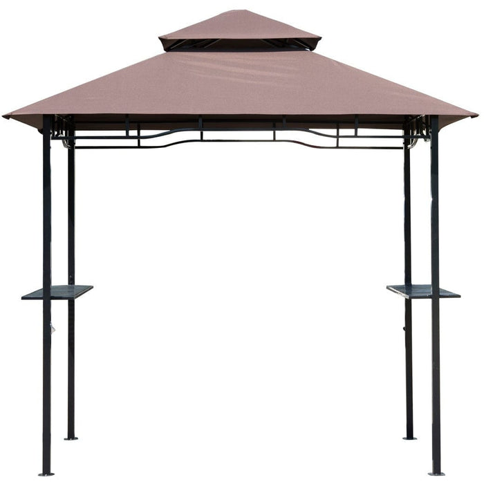 BBQ Gazebo Grill Canopy, 8ft Double-Tier, Coffee