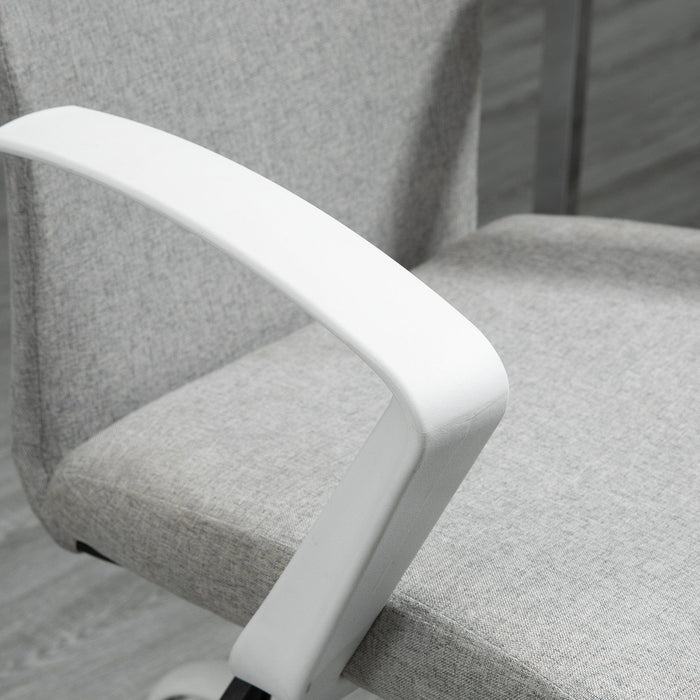 Dark Grey Linen Swivel Office Chair, Adjustable with Arm