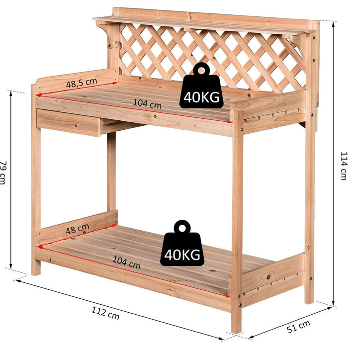 Wooden Potting Table - Drawer, Storage Shelves - Outdoor