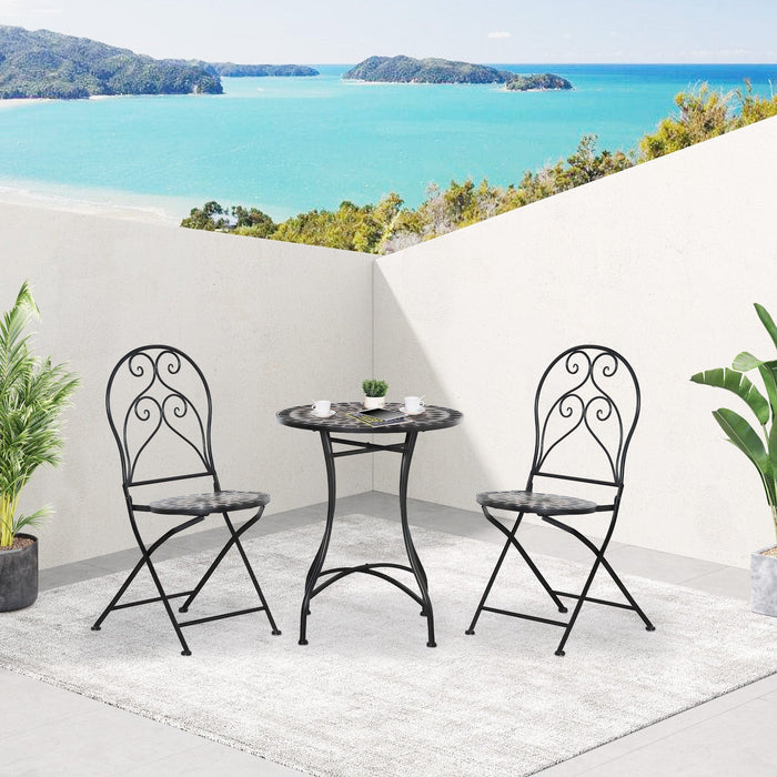 Mosaic Outdoor Bistro Set, Metal Frame