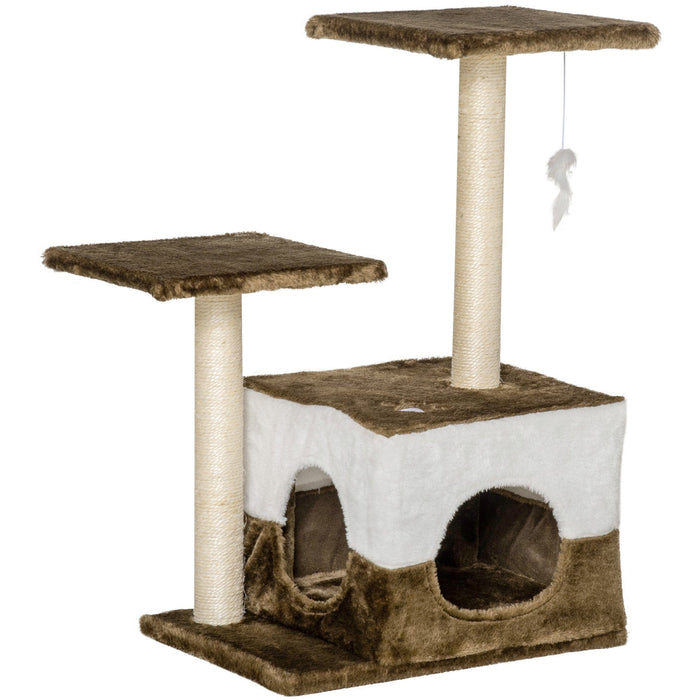 Cat Tree Tower w/ Condo Perch, Mouse Toy, 45x33x70 cm, Brown