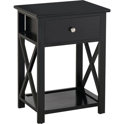 Traditional Accent End Table with X-Bar Shelf, 1 Drawer Homcom