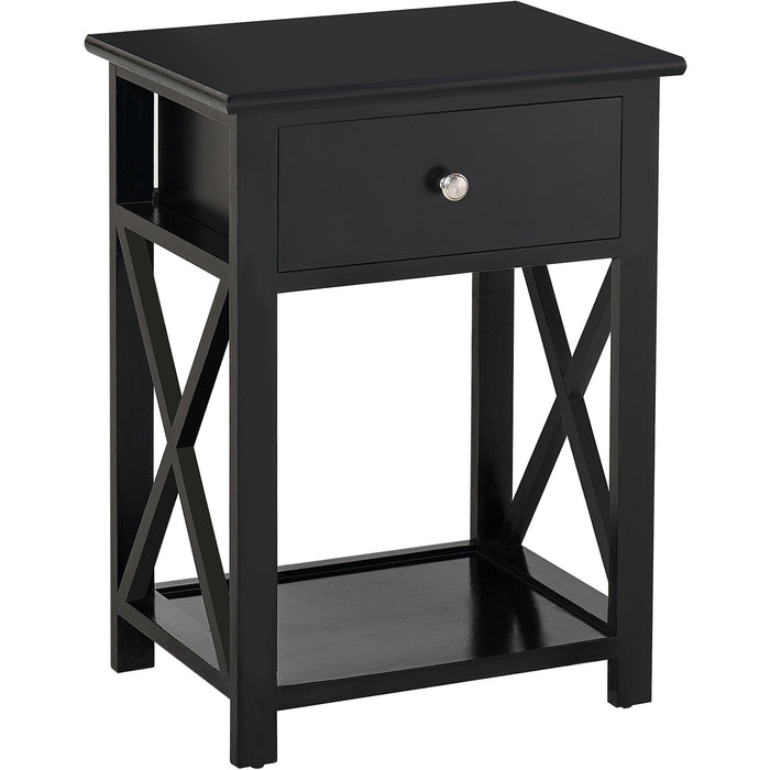 Traditional Accent End Table with X-Bar Shelf, 1 Drawer