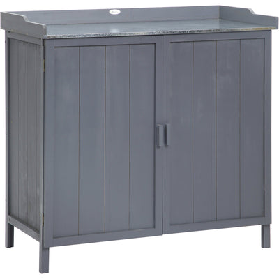 Outdoor Tool Shed & Potting Bench - Galvanized Top - Grey Outsunny
