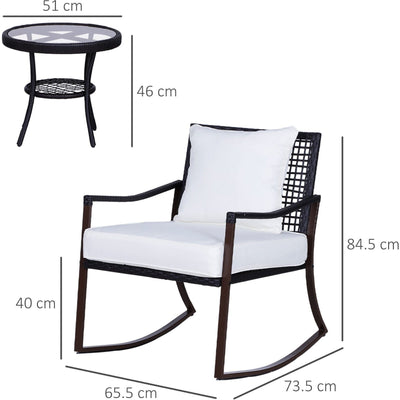 2 Seater Rattan Rocking Set with Round Coffee Table - Brown Outsunny