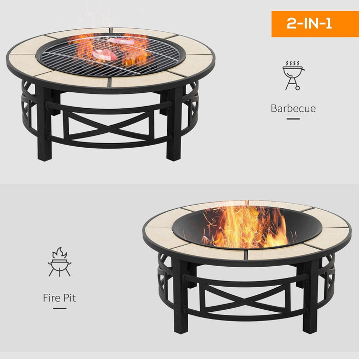 Large Outdoor Fire Pit - Grill, Spark Screen, Poker