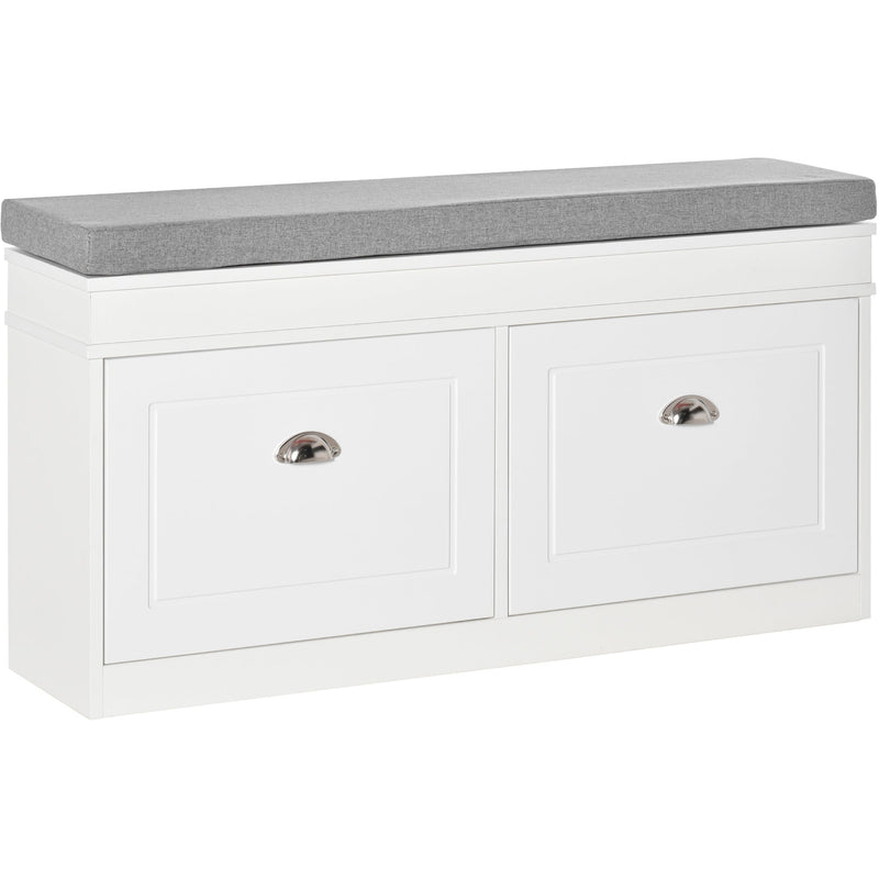 Cushioned Shoe Storage Bench with 2 Drawers For Entryway