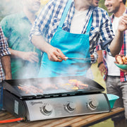Outsunny Gas Plancha Grill with 3 Stainless Steel Burner, 9kW, Portable Tabletop Gas BBQ w/Non-Stick Griddle for Camping Picnic Garden Party Festival Outsunny