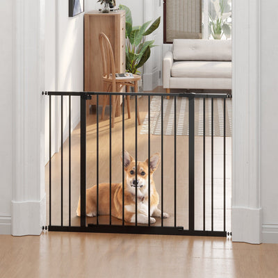 Dog Safety Gate, Auto Close Door, 76-107cm, Black Homcom